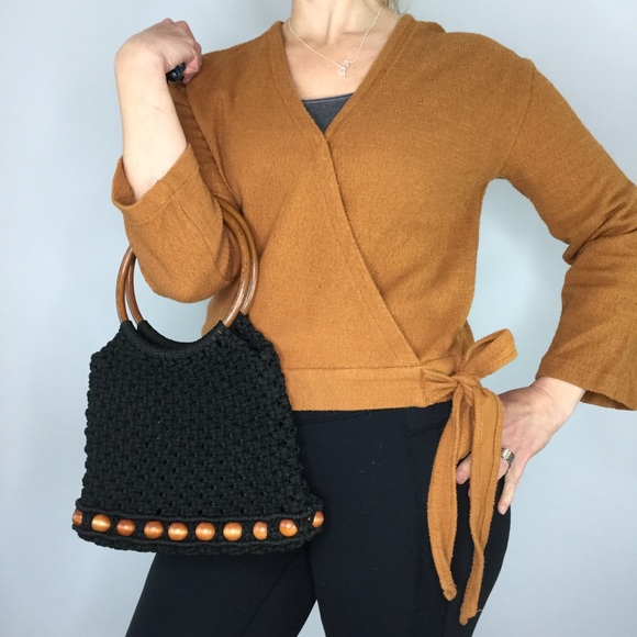 Vintage macrame wood bead small satchel bag - Picture 8 of 8